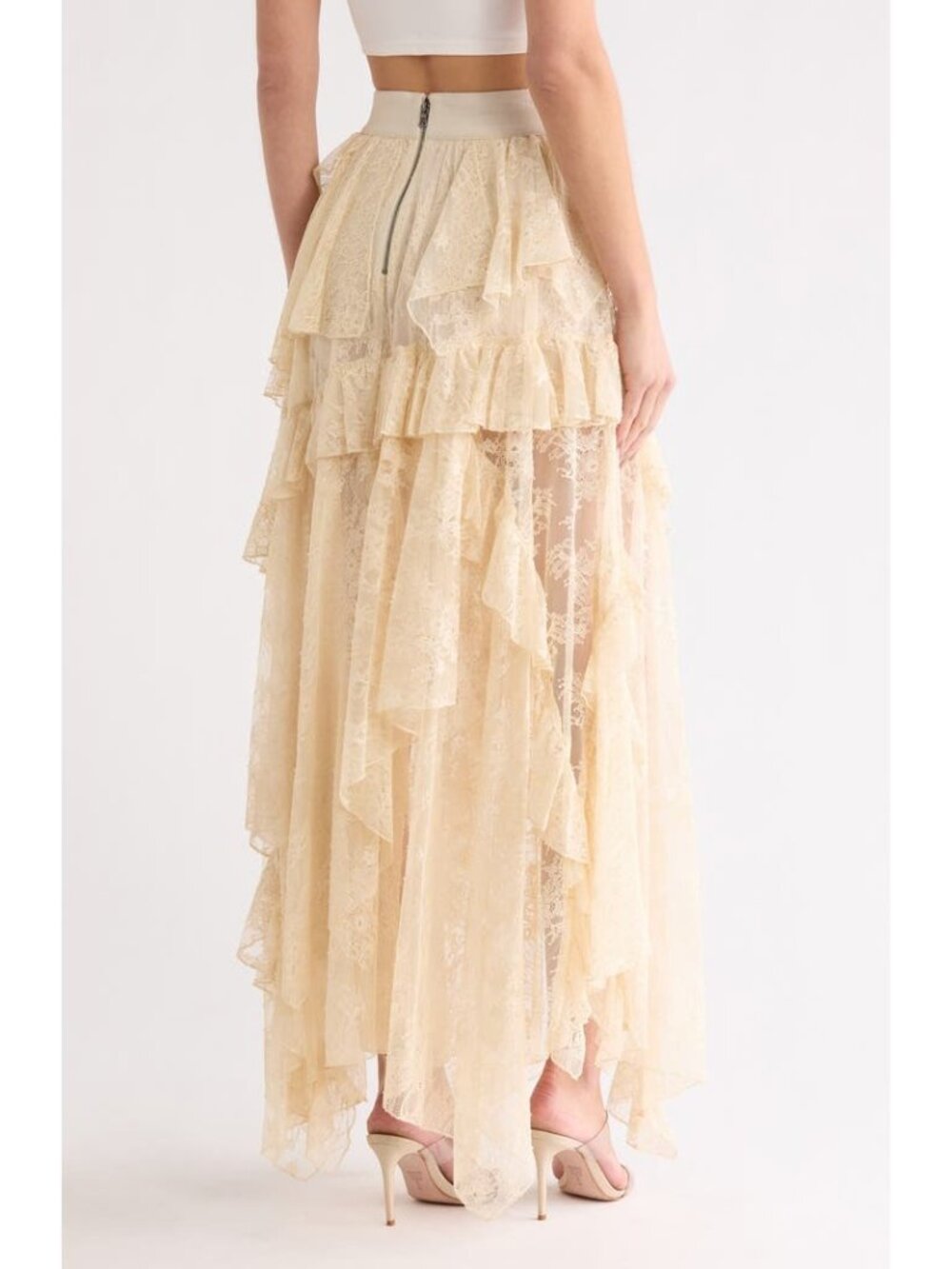 Alice + Olivia Karys Mixed Media beige Asymmetric Maxi Skirt size 2 - Picture 2 of 10